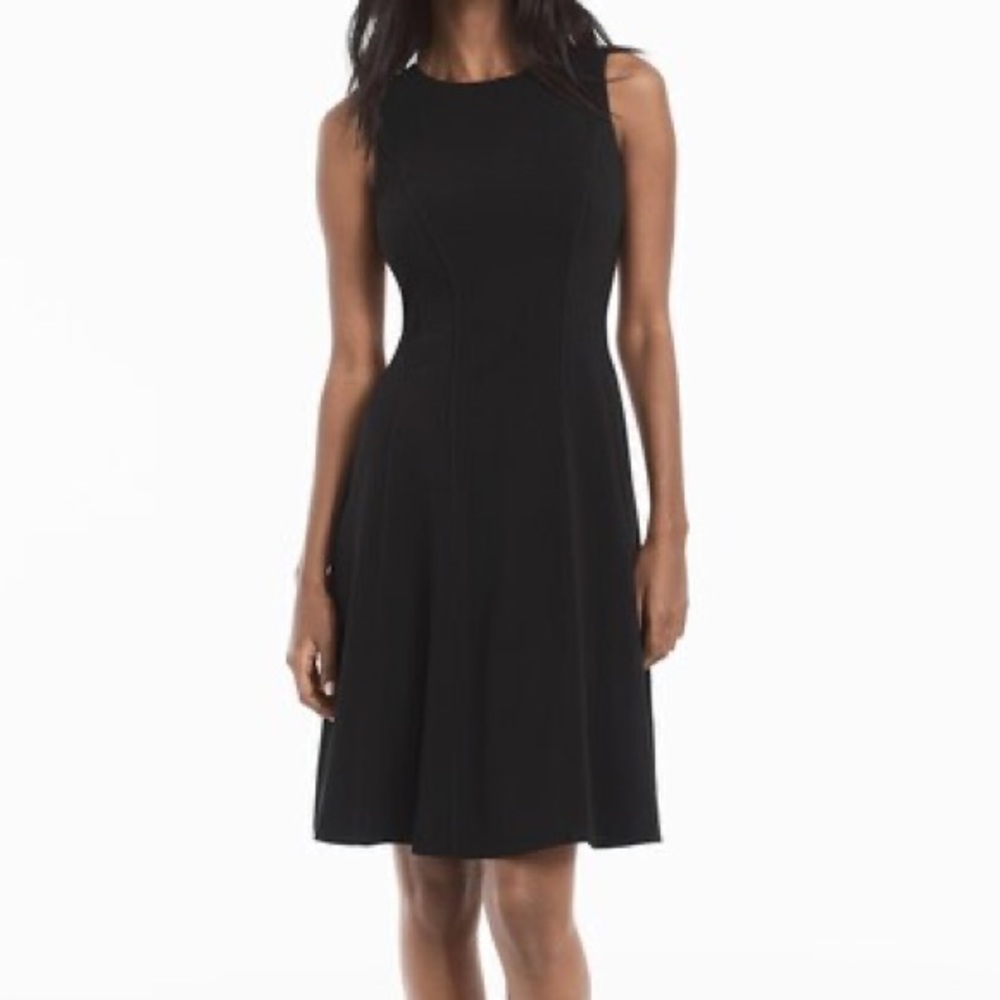 White House Black Market Black Sleeveless Seamed Fit and Flare Dress